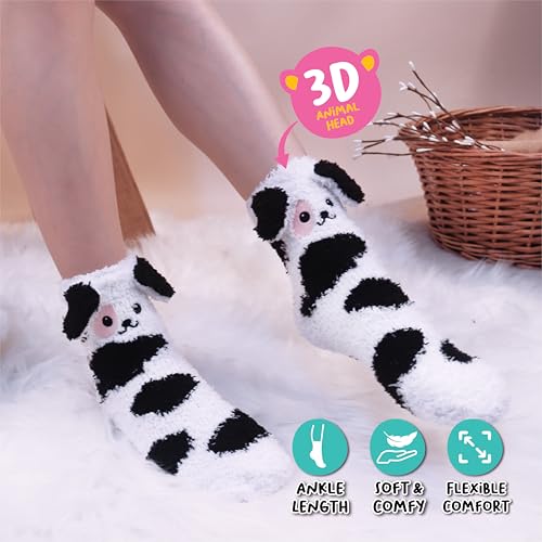 Pop Craze - 1 Pair Animal Character Fuzzy Socks - Cozy Socks Gift - Woman, Girls