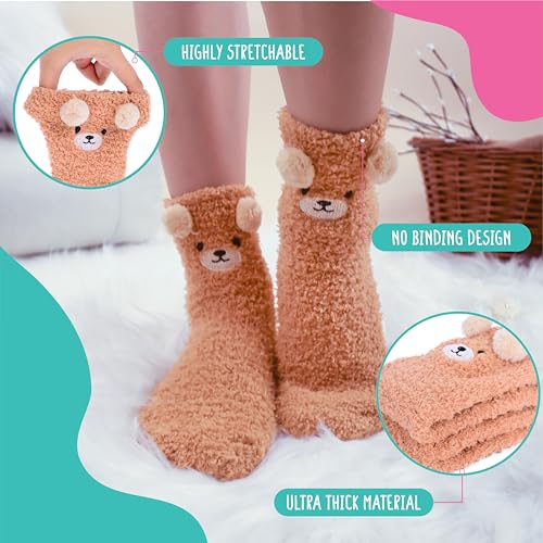 Pop Craze - 1 Pair Animal Character Fuzzy Socks - Cozy Socks Gift - Woman, Girls