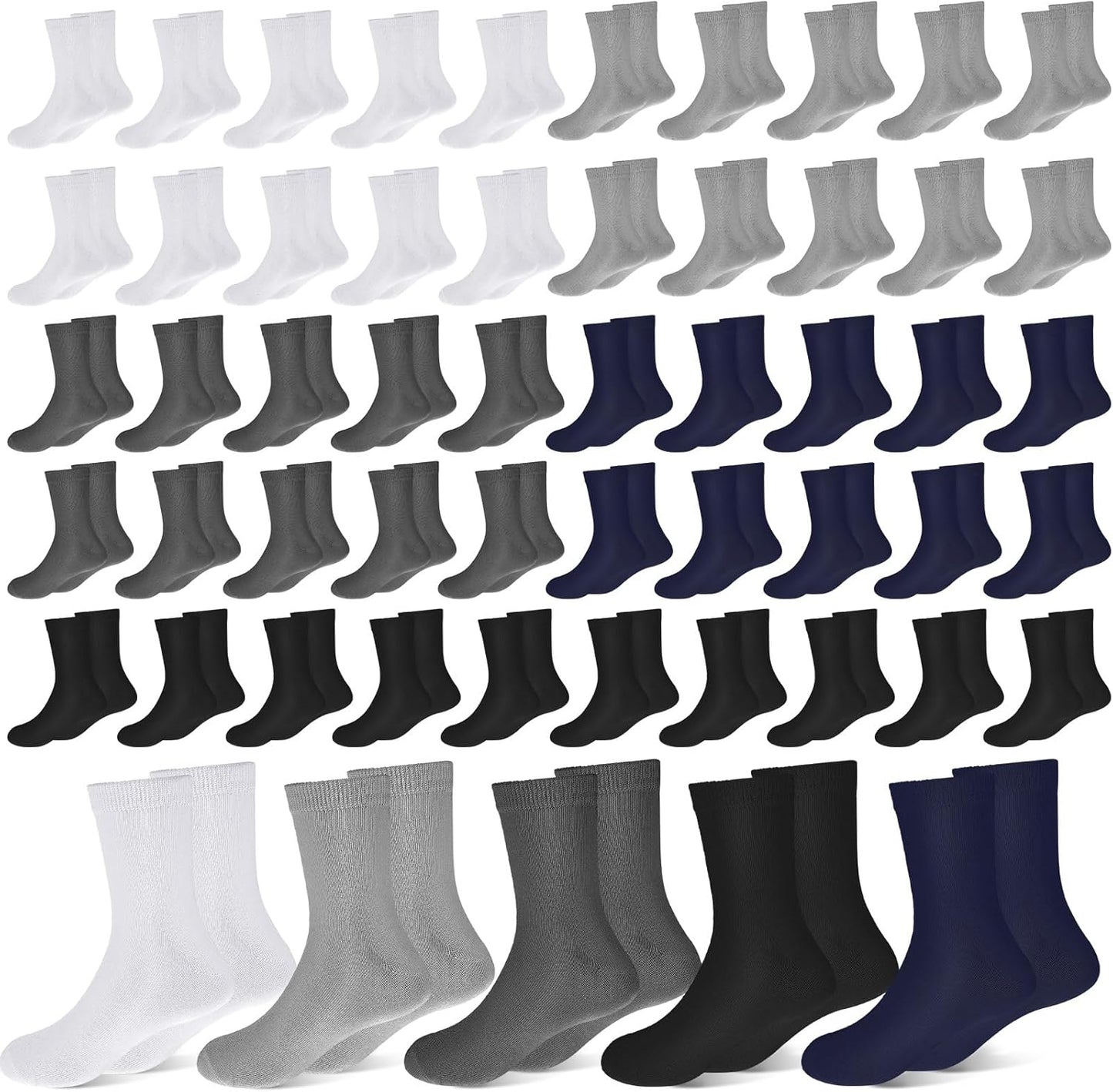 ramede 150 Pairs Kids Socks Bulk Toddler Crew Socks Cotton Polyester Athletic Girls Boys Socks for Sports Uniform (7-11years)