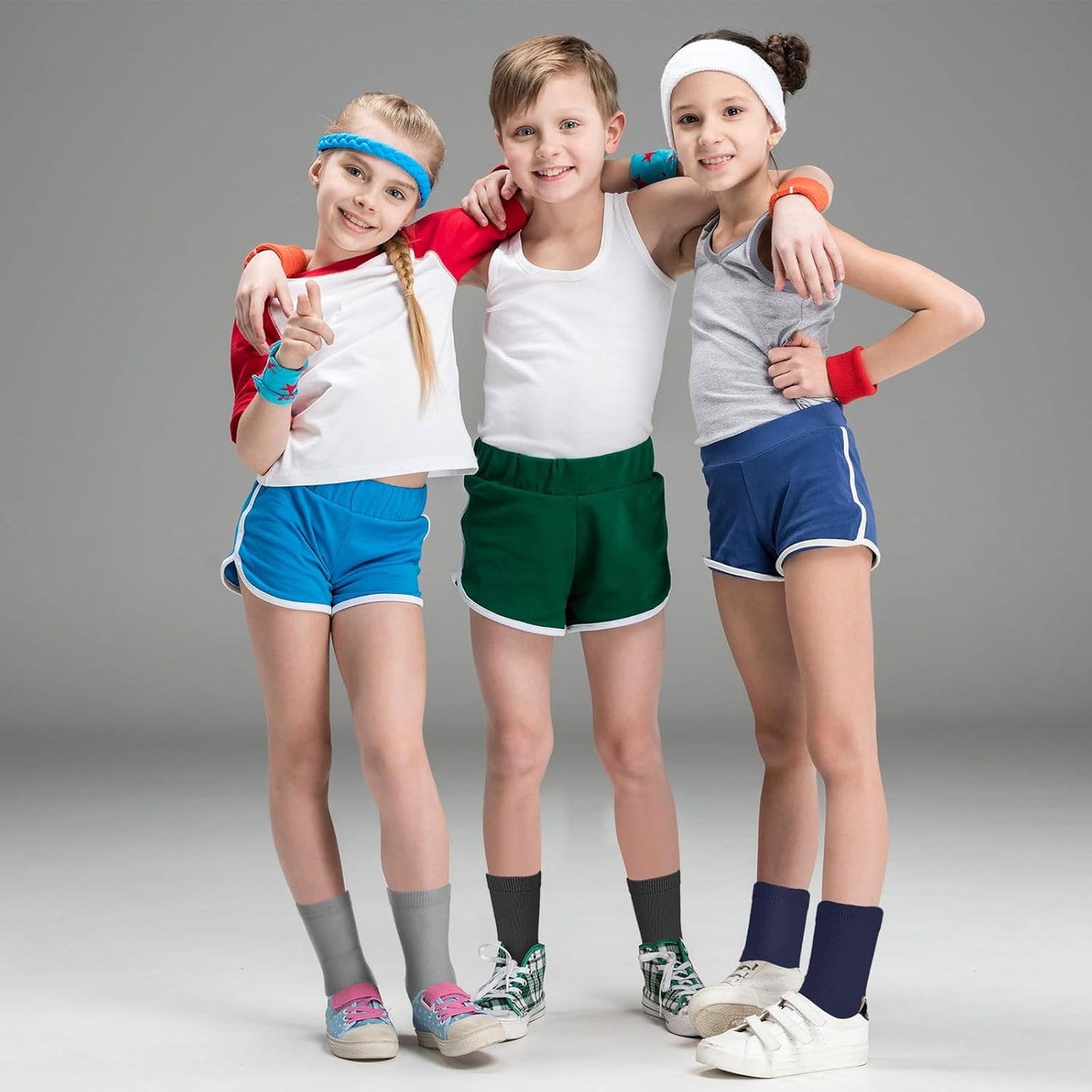 ramede 150 Pairs Kids Socks Bulk Toddler Crew Socks Cotton Polyester Athletic Girls Boys Socks for Sports Uniform (7-11years)
