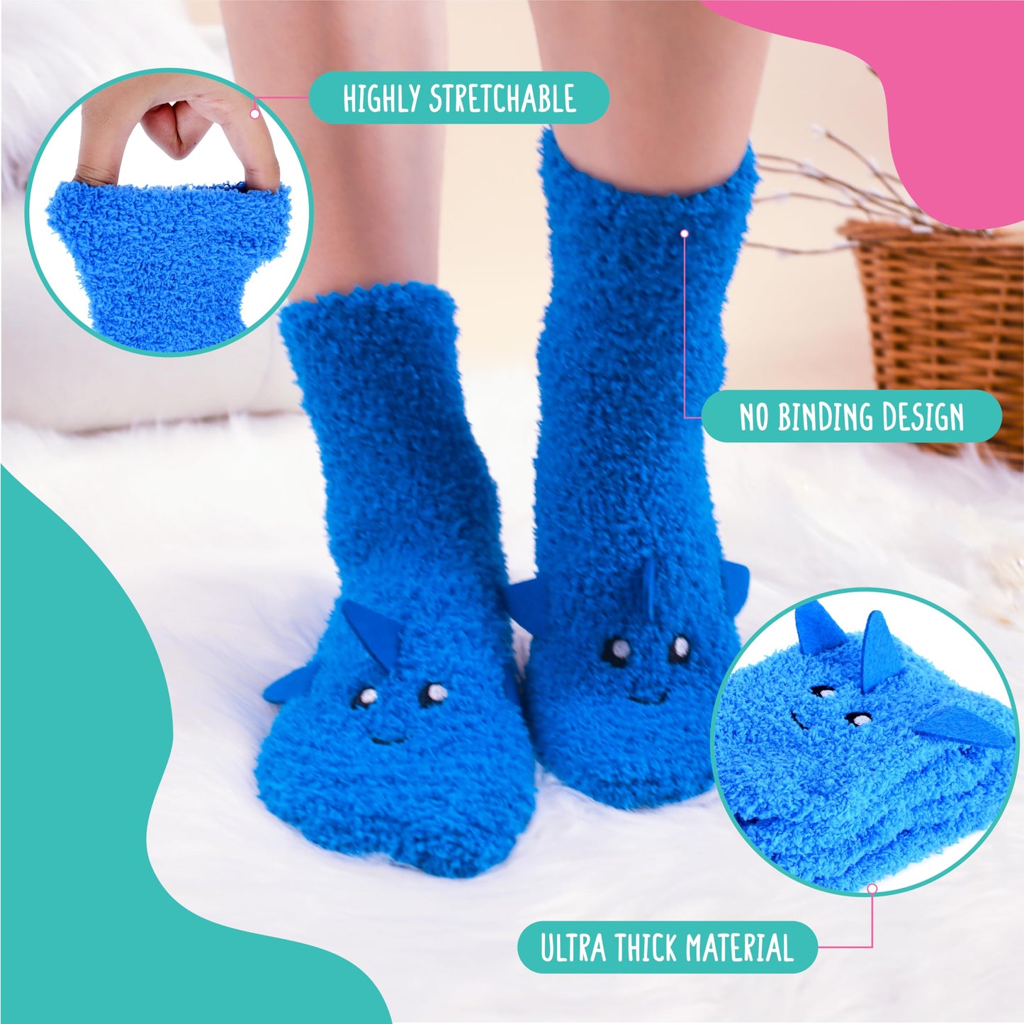 Pop Craze - 1 Pair Animal Character Fuzzy Socks - Cozy Socks Gift - Woman, Girls